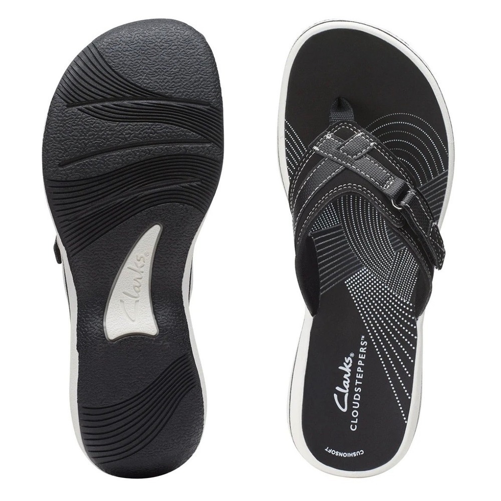Clarks Breeze Sea Black Thong Sandals OrthoLite Comfort Flip Flops‎ Womens 6